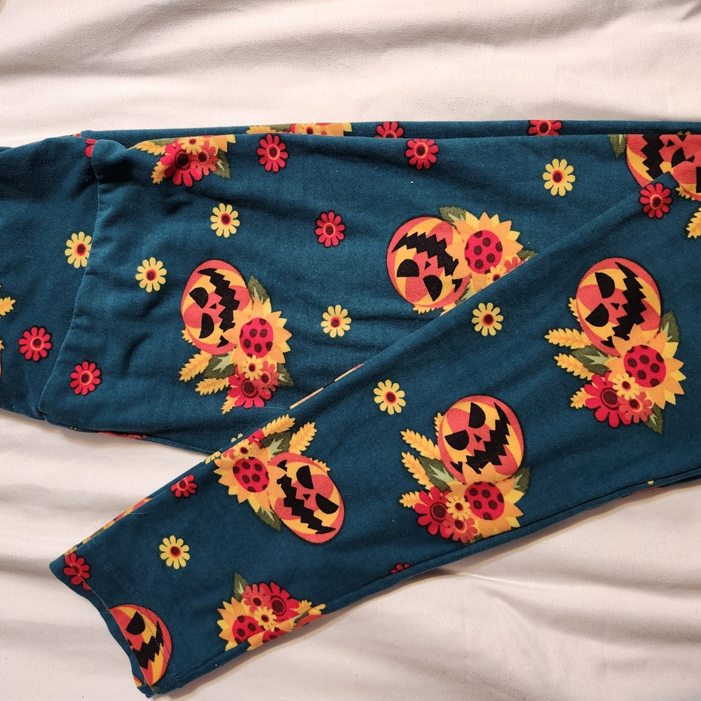 Teal Pumpkin and Floral Print Leggings